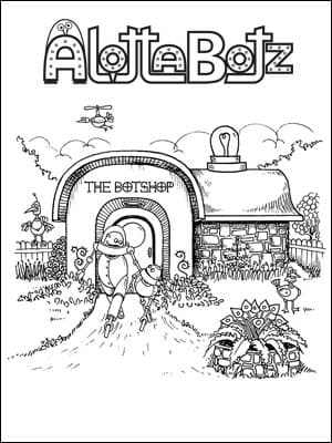 Tim and Grandbot walk away from the botshop